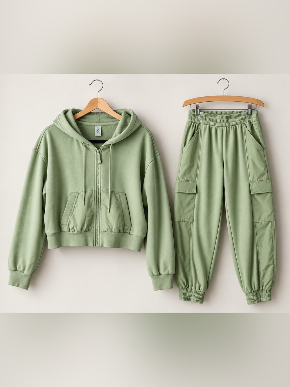 Lou & Grey Pistachio Green Cropped Hoodie Jogger Set Large Lounge Athleisure